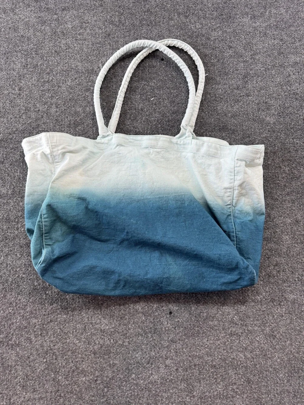 Athleta Tote Bag Womens Large Blue Ombre Cotton Beach Shoulder Rope Handles Logo